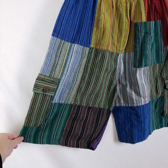 Jayli Hippie Short Mens L Festival Patchwork Striped Cargo Handmade Nepal - Picture 6 of 10